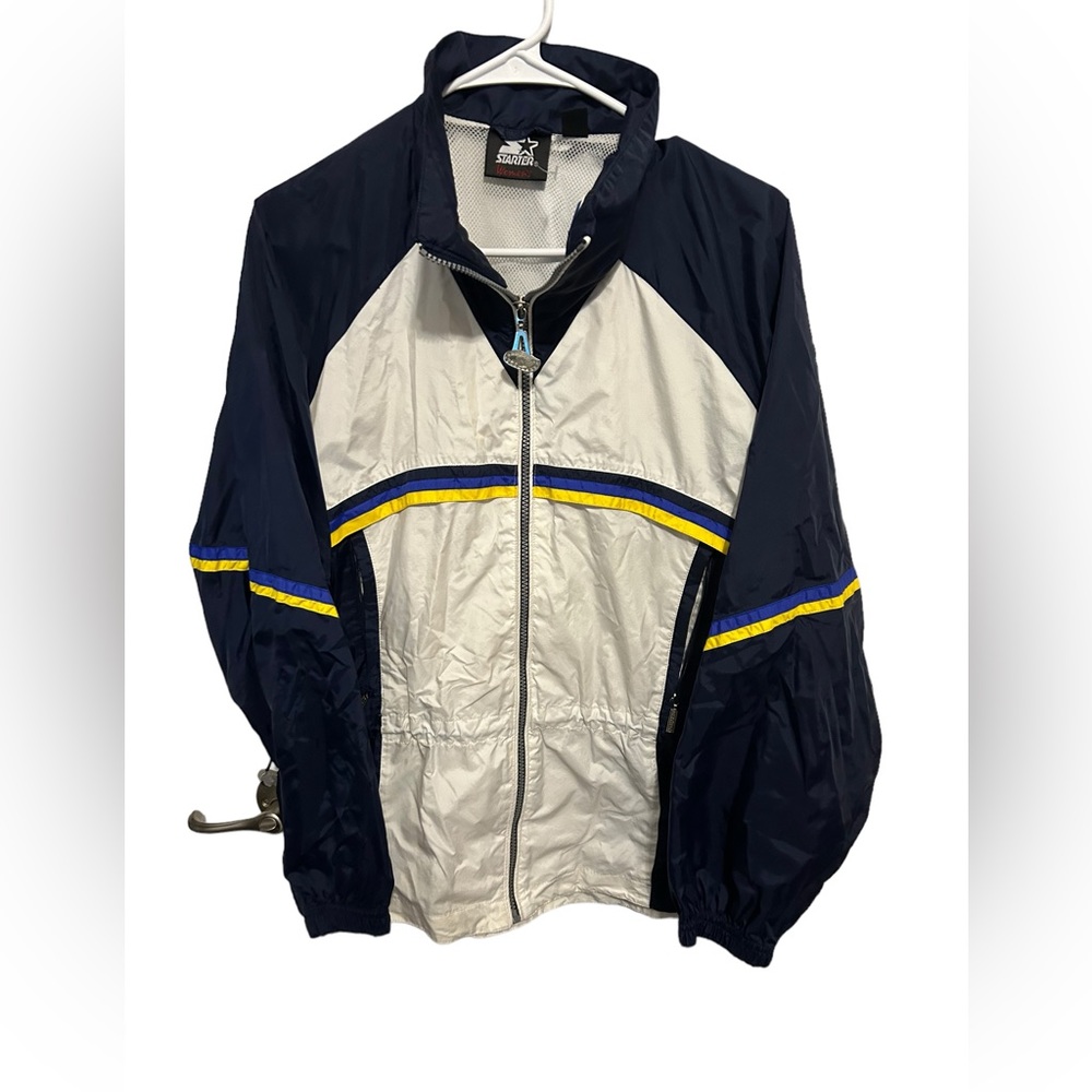 Vintage Starter Full Zip Lined White Blue Yellow jacket size medium